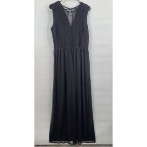 H&M Lace Overlay V Neck Maxi Dress Sleeveless Keyhole Cinched Waist Large Women